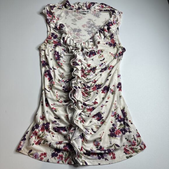 Express XS Floral Ruffle Tank Top Cottagecore Balletcore Soft Girl Rayon - Picture 5 of 12